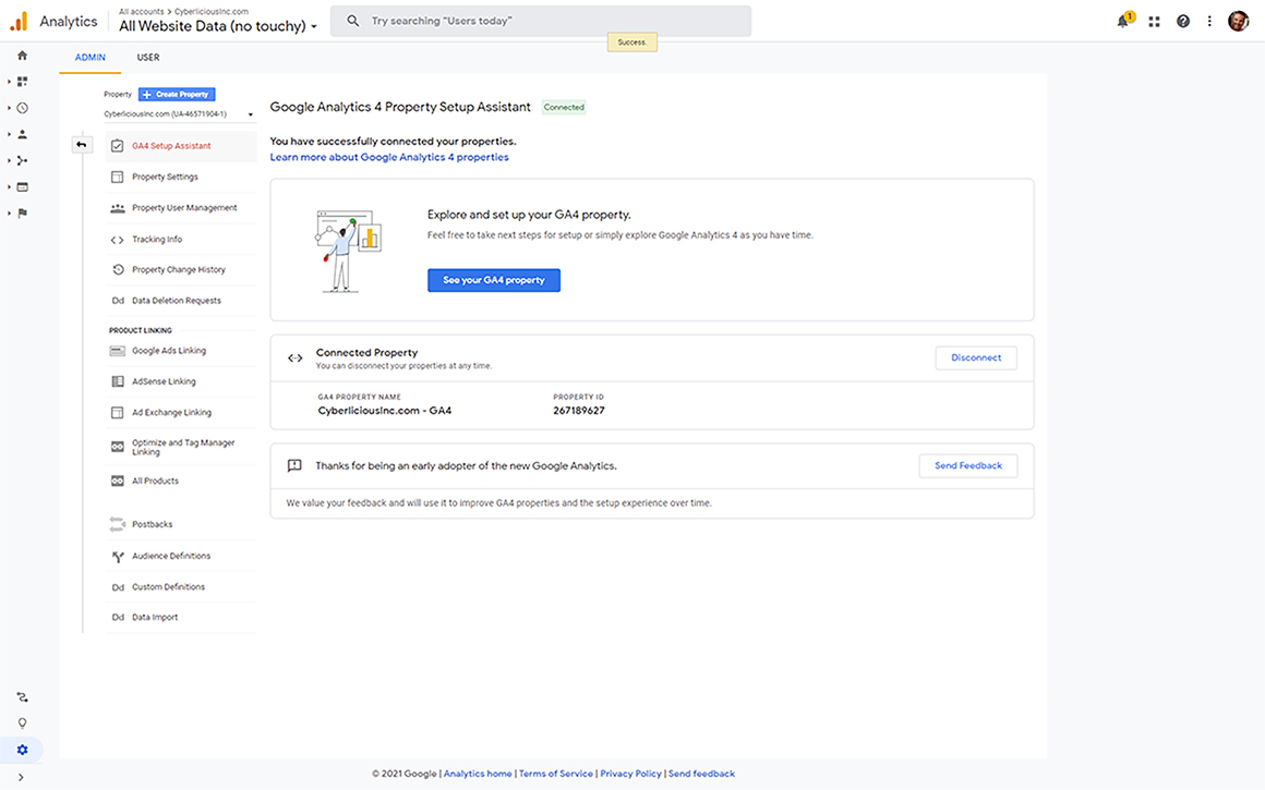 Google Analytics 4 Property Created