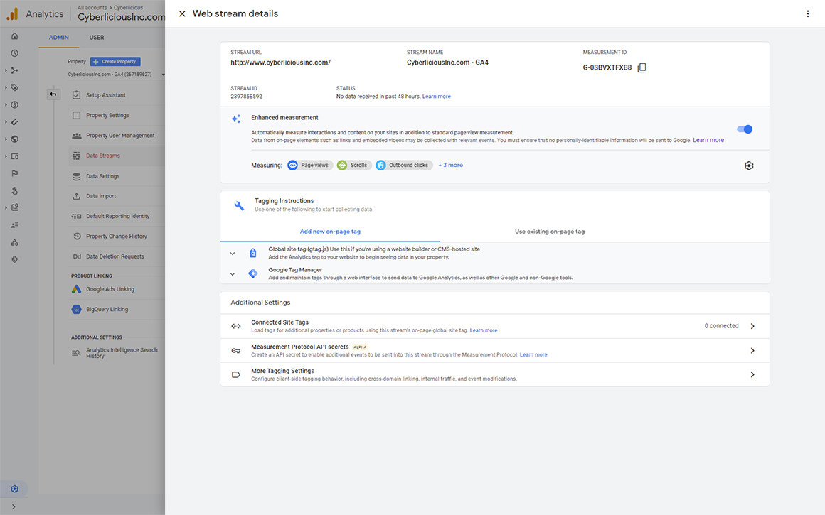 Google Analytics 4 Web Stream Details