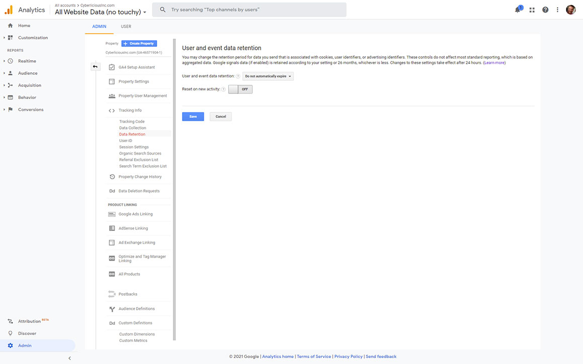 Universal Analytics Data Retention