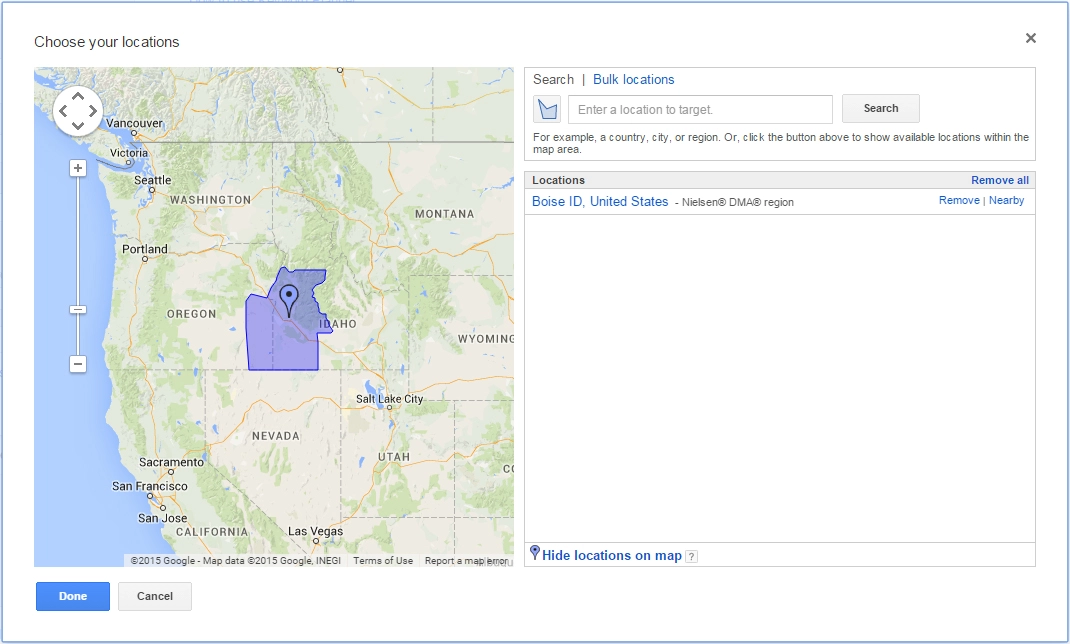 Google Ads Targeting for Boise, ID Nielsen DMA Region