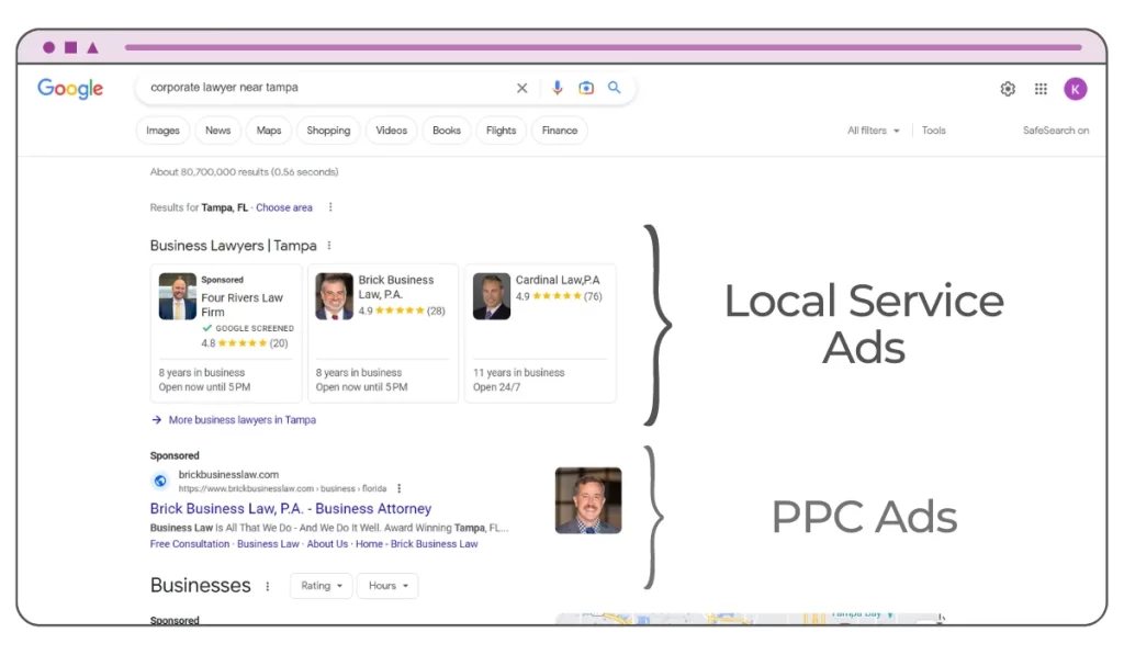 Google Local Service Ads Versus PPC Example