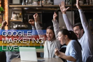 Google Marketing Live Watch Party: People Celebrating in front of Computer