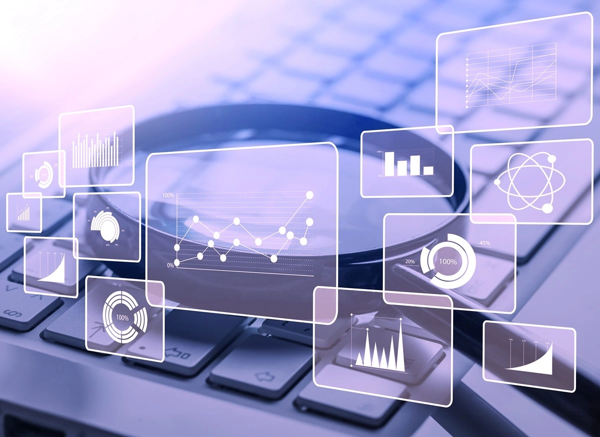 SEO Audit: Magnifying Glass with Technical Graphs/Info