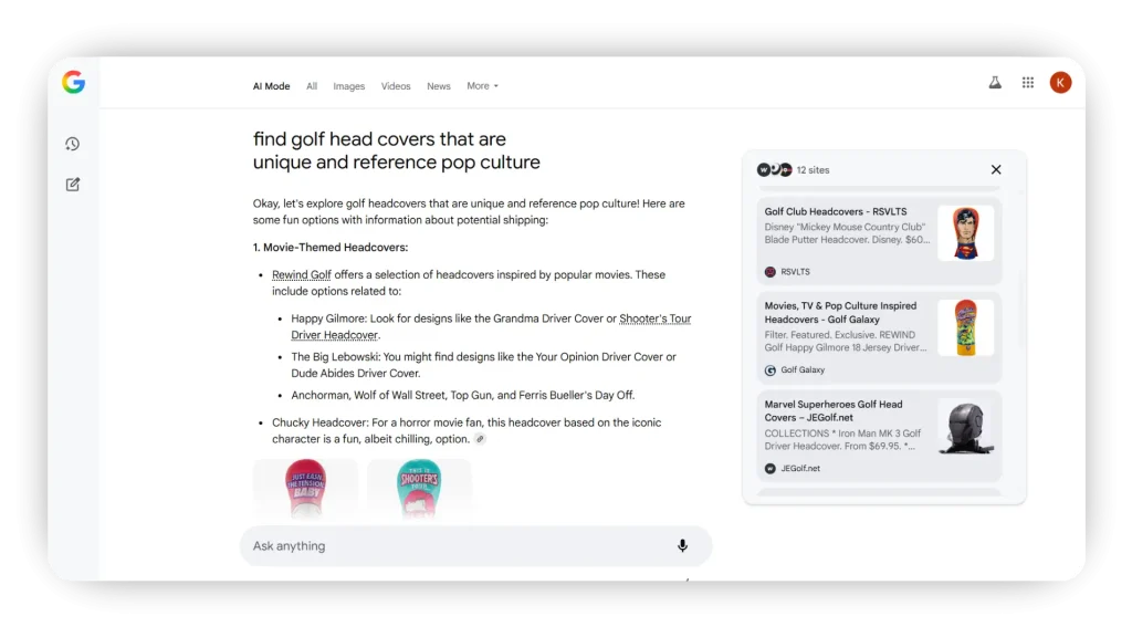 Google AI Mode: Search Example eCommerce