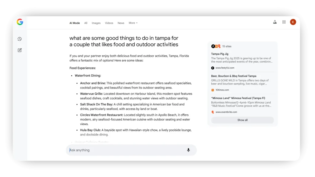 Search Example in AI Mode