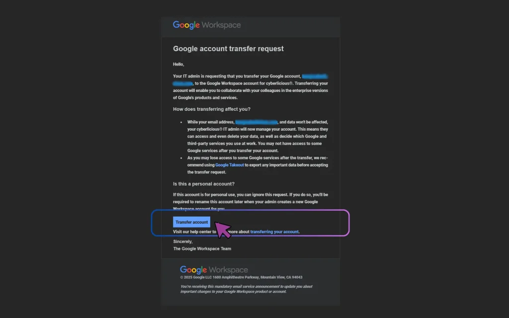 Google Account Transfer Request