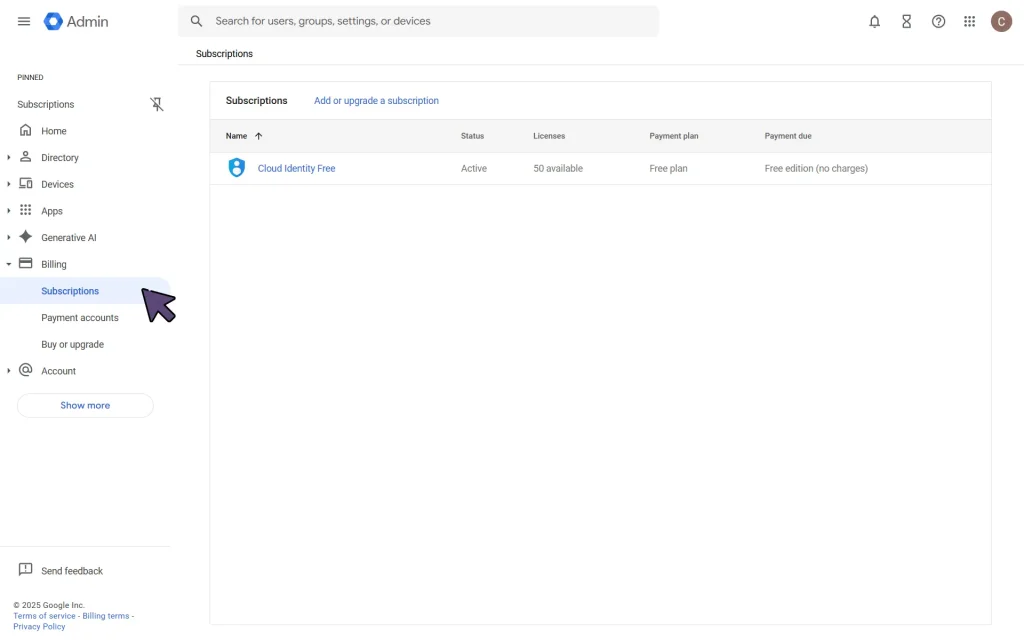 Transferring Google Unmanaged Users: Subscriptions