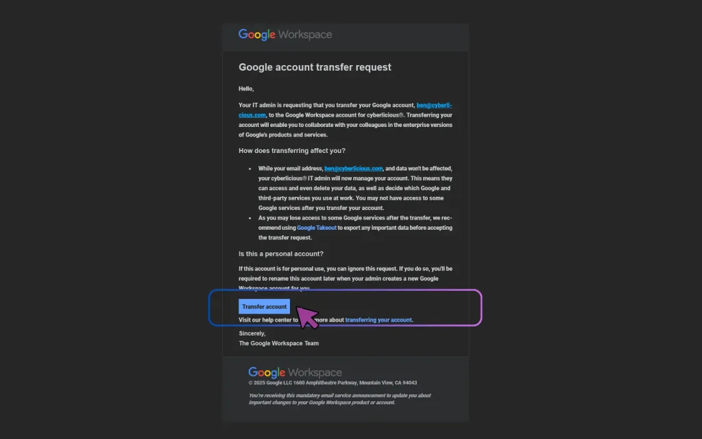 Google Account Transfer Request