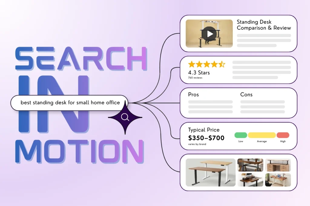 Search in Motion: Example of search query to choice with reviews, information, images, video