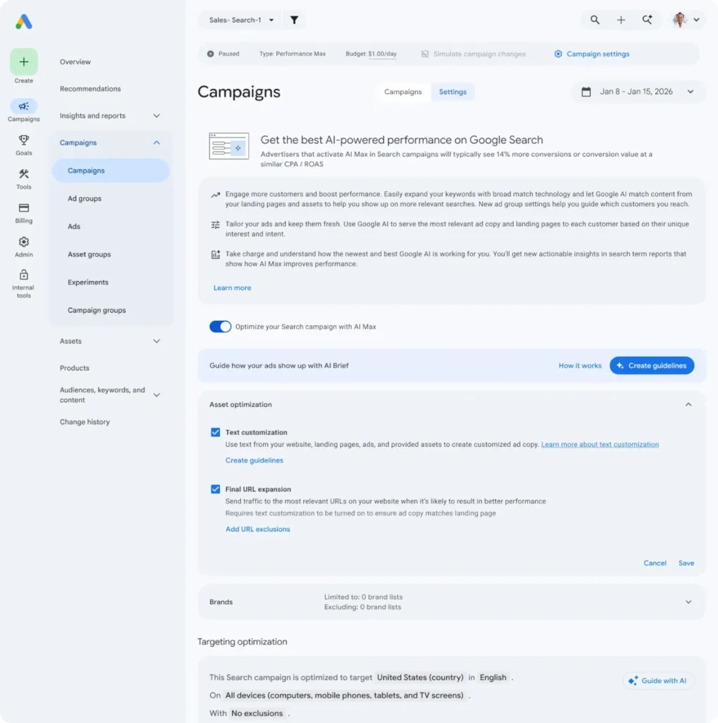 Google Marketing Live 2026: Turning on AI Max in Search campaign