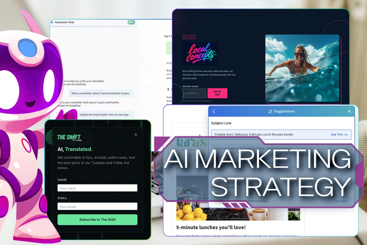 AI tools overlay image of person using computer for email marketing