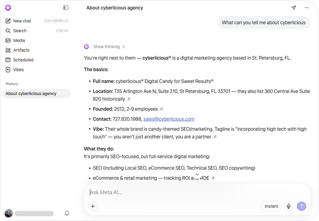 Facebook AI Mode Answer: Example with cyberlicious®